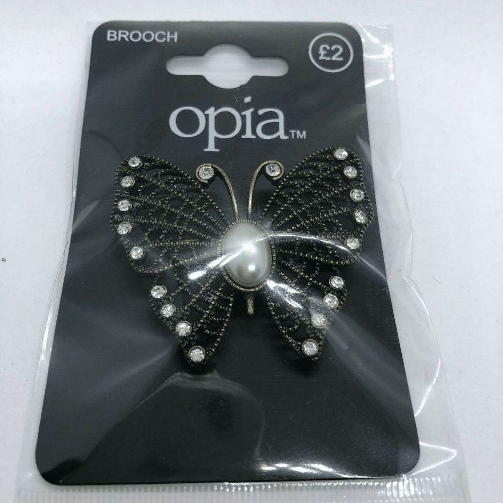 Beautiful Butterfly Brooch / Pin Bronze w/ Beautiful Rhinestones